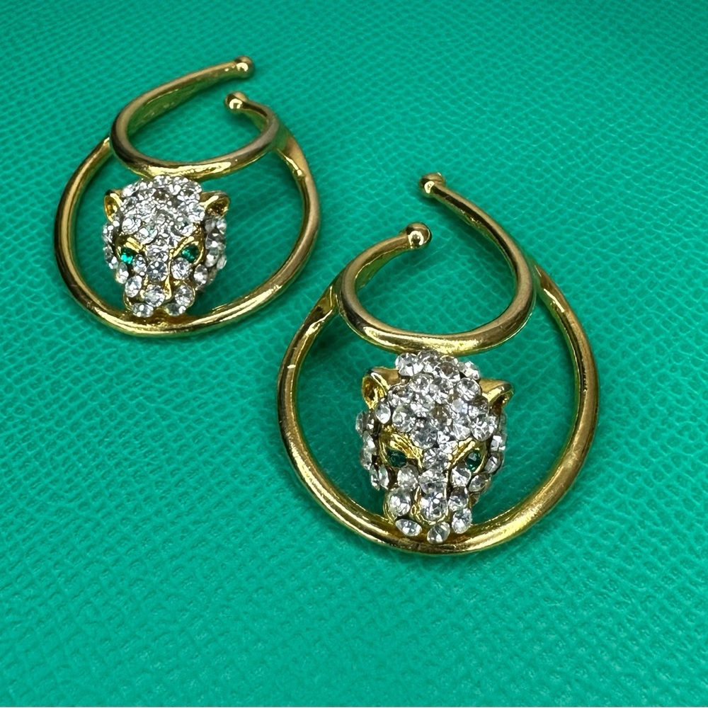 Vintage RARE Idemaria Gold Panther Cuff Earrings
